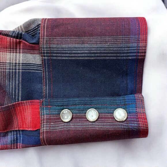 VTG Wrangler Western Plaid Cowboy Rodeo Pearl Snap Shirt Mens 16-33 X-Long Tails - Picture 9 of 11